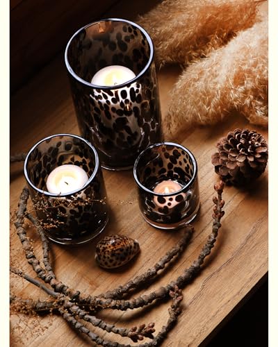 Clear Glass Hurricane Candle Holder Set with Black Tortoise Pattern - 3 Piece