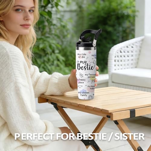 Bestie Tumbler 30oz - Friendship Gift for Women, Stainless Steel Insulated Cup with Handle