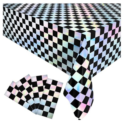 Black and Silver Disposable Plastic Tablecloths 54 x 108 Inches - 4 Pack