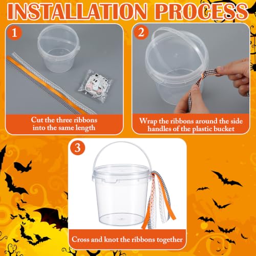 Halloween Plastic Drink Buckets Set with Ribbons and Accessories - 24 Pack