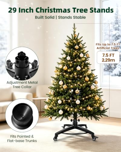 29 Inch Christmas Tree Stand on Wheels for Up to 7.5 FT Artificial Trees with Locking Casters