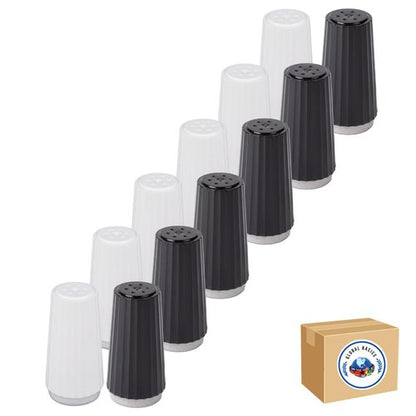 Disposable Salt and Pepper Shakers by Global Basics - Plastic Shaker Sets for Parties, Restaurants, Picnics, Cookouts - Prefilled Salt and Pepper Shakers with 4oz. Salt, 1.5oz. Pepper - 12-Pack