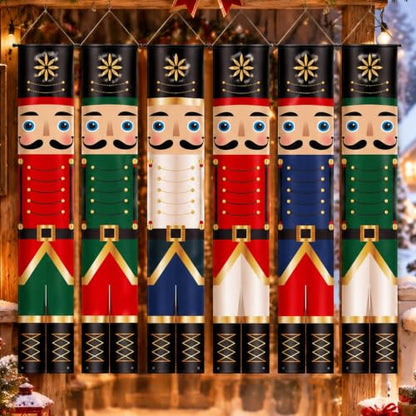 Nutcracker Christmas Banner 6 Pack - Vivid Color & Cute Soldier Decorations