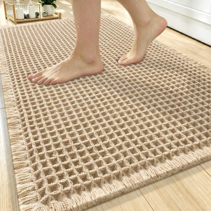Waffle Bath Mat 30x20 Inch Non-Slip Bathroom Rug - Brown, Upgraded Waffle Texture