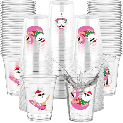 Summer Christmas Plastic Cups 50 Pack - 12 OZ Disposable Party Cups for Holiday & Summer Events