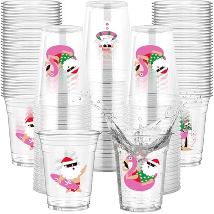 Summer Christmas Plastic Cups 50 Pack - 12 OZ Disposable Party Cups for Holiday & Summer Events