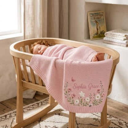Personalized Baby Blanket with Embroidered Name and Floral Bunny Design - Style 5