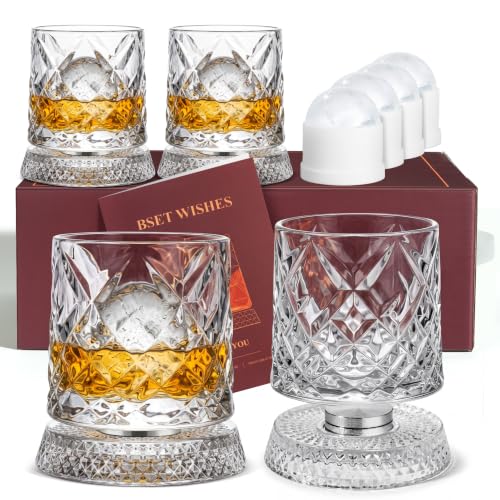 Spinning Whiskey Glasses Set of 4 with White Ice Mold - Elegant Barware