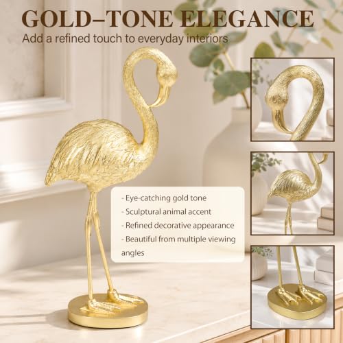 Gold Flamingo Resin Bird Figurine Sculpture - Home Decor Gift