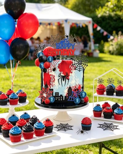 Red Spider Cake Topper Set for Halloween & Party Decorations