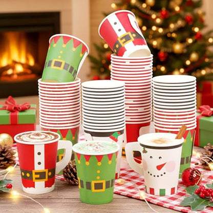 75 Pack Christmas Paper Cups with Handles - 9oz Disposable Holiday Cups