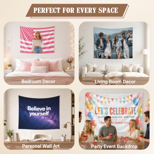 Personalized Photo & Text Wall Tapestry 60x40in Polyester Custom Room Decor Variation of Polyester / Tapestry-B / 60L x 40W