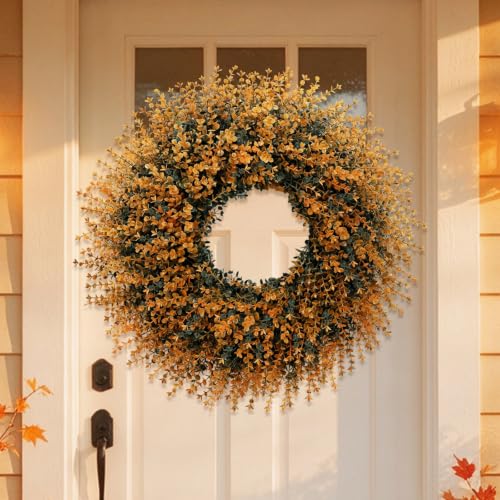 28-Inch Fall Boxwood Wreath for Front Door Decoration - Orange