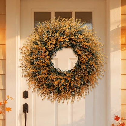 28-Inch Fall Boxwood Wreath for Front Door Decoration - Orange