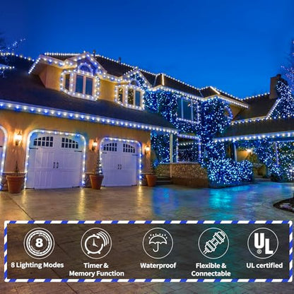 Outdoor 150ft LED Rope Lights with 8 Modes Waterproof Connectable String Lights - White & Blue