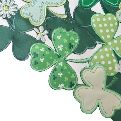 St Patrick's Day Table Runner 13x90 Inch Green Shamrocks Embroidered Clover Decor