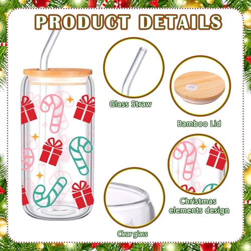 Pine Glass Christmas Cups Set with Lids & Straws - 6 Pack, 16 oz