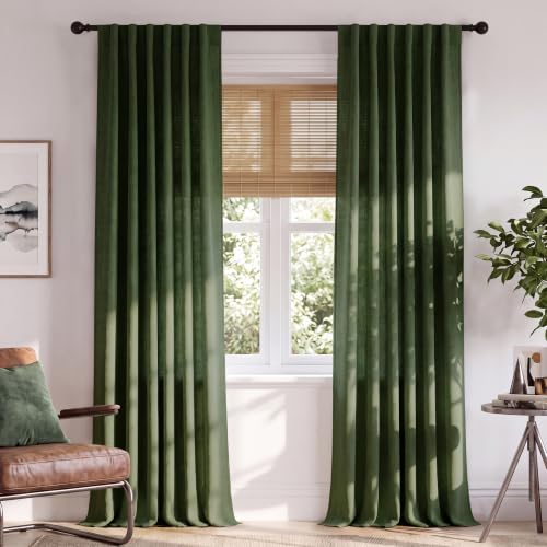 StangH Olive Green Linen Privacy Curtains 90 Inches - Pack of 2, Textured