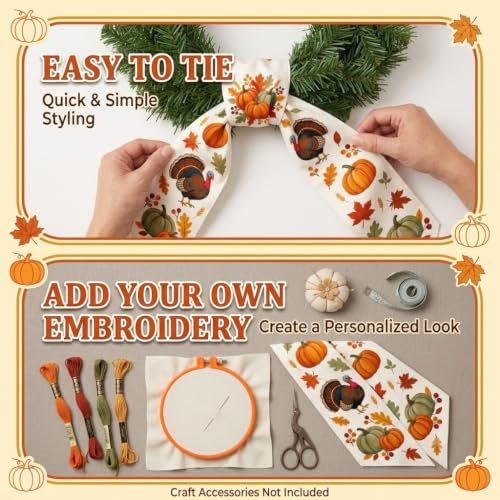 Fall Thanksgiving Wreath Sash - Seasonal Front Door Decor, 1 Piece