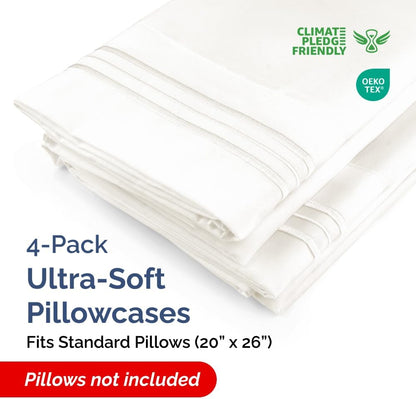 Skiennix Standard Pillow Cases Set of 4 | Ultra Soft Hotel Quality Covers - Machine Washable Antique White