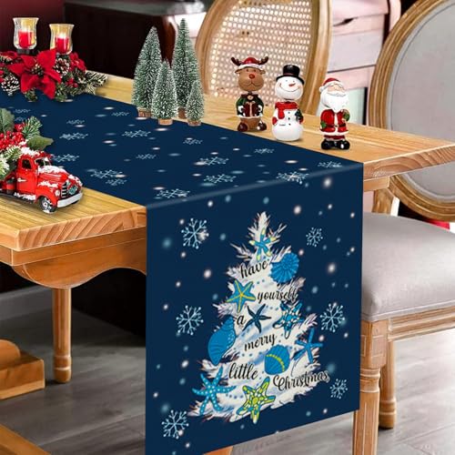 Coastal Christmas Table Runner 13x108 Inch Ocean Beach Holiday Decor