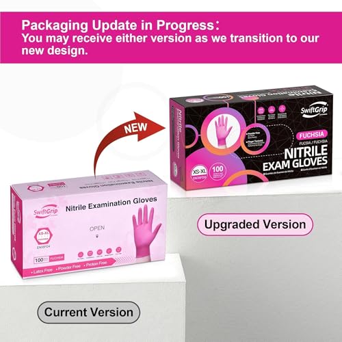 SwiftGrip Pink Gloves Powder-Free Nitrile Gloves, 50ct Box - 3-Mil, Gloves Disposable Latex Free, for Kitchen, Cleaning, Estheticians, Hair Stylist - Pink/Fuchsia(X-Small)