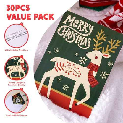 JOYIN 30 PCS Boxed Christmas Cards Assortment Elegant Icons With Envelopes, Diverse Festive 6 Designs for Winter Holiday Xmas Season Merry Christmas Cards, Present Giving, Wintertime Gifts