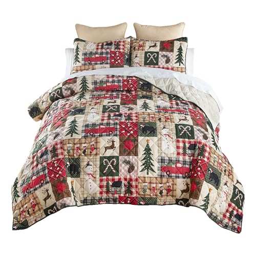 Donna Sharp Holiday Dream King Quilt Set - Reversible 104x96 Inches with Pillow Shams - Holiday Pattern