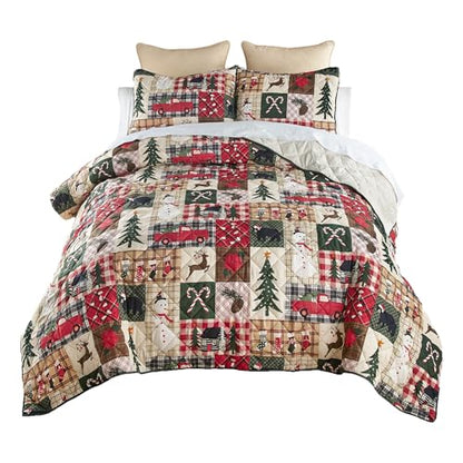Donna Sharp Holiday Dream King Quilt Set - Reversible 104x96 Inches with Pillow Shams - Holiday Pattern