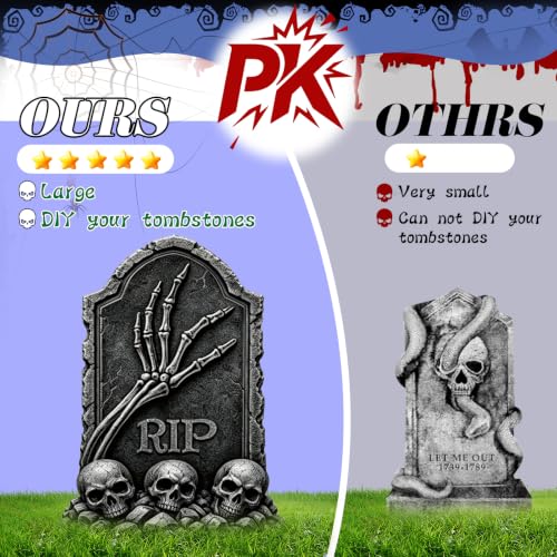 Halloween Tombstone Yard Decorations 5 Pack - Plastic Gravestones with Metal Stakes