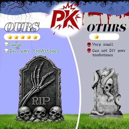 Halloween Tombstone Yard Decorations 5 Pack - Plastic Gravestones with Metal Stakes