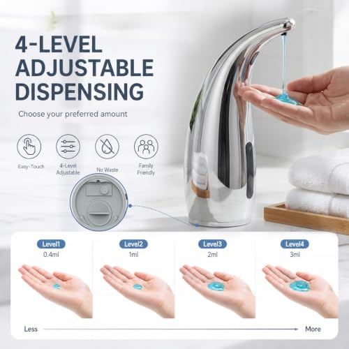 Automatic Liquid Soap Dispenser Touchless 4-Level 10oz - Silver, Battery Operated