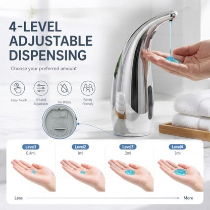 Automatic Liquid Soap Dispenser Touchless 4-Level 10oz - Silver, Battery Operated