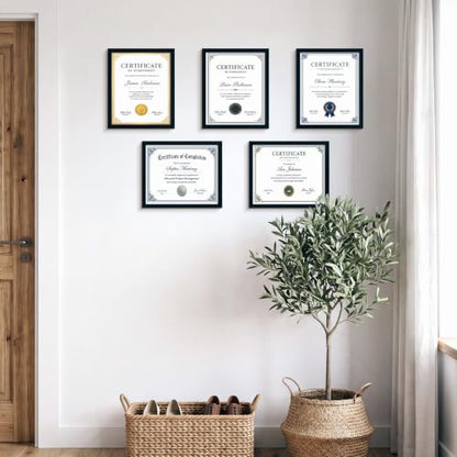 8.5x11 Inch Certificate Picture Frame Set - Black, 5 Pack
