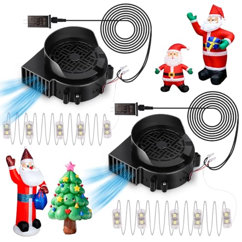 2-Pack Inflatable Fan Replacement 1.5A with 2.0A Adapter & 5 LEDs Light Strings - Waterproof IP68 for Holiday Inflatables