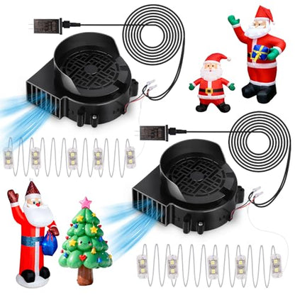 2-Pack Inflatable Fan Replacement 1.5A with 2.0A Adapter & 5 LEDs Light Strings - Waterproof IP68 for Holiday Inflatables