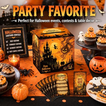 Halloween Costume Contest Ballot Box with 50 Voting Cards - Party Game