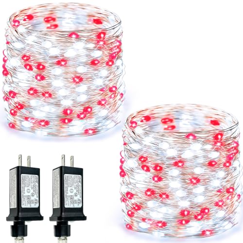 Fairy Lights 2 Pack 99 FT Red & White LED String Lights with 9 Modes, Waterproof