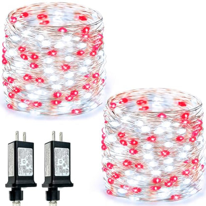 Fairy Lights 2 Pack 99 FT Red & White LED String Lights with 9 Modes, Waterproof
