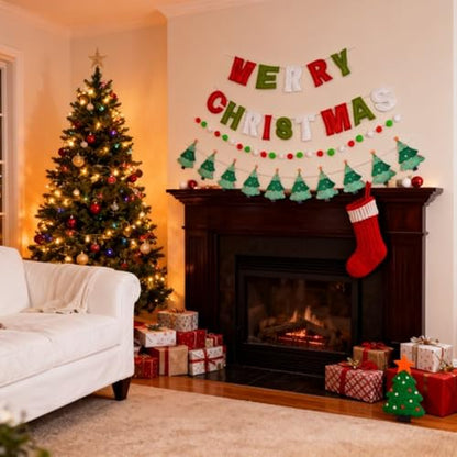 Christmas Felt Banner with Red Green Letters and Holiday Patterns - Moderate Variation