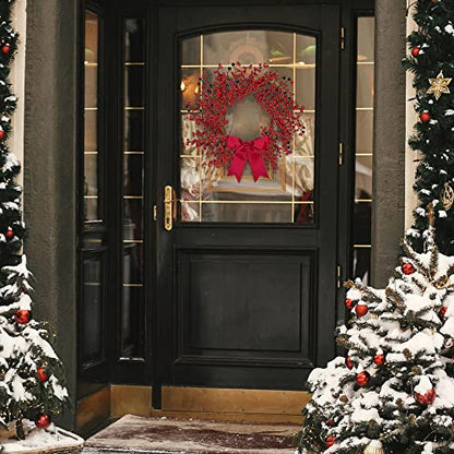 Artificial Christmas Wreath 18 Inch Red Berry Winter Decor Handmade Front Door Indoor Outdoor
