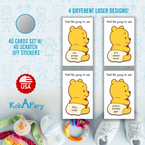 Baby Winnie Find the Poop Scratch-Off Game Set of 40 for Baby Shower - Fun Ice Breaker Activity
