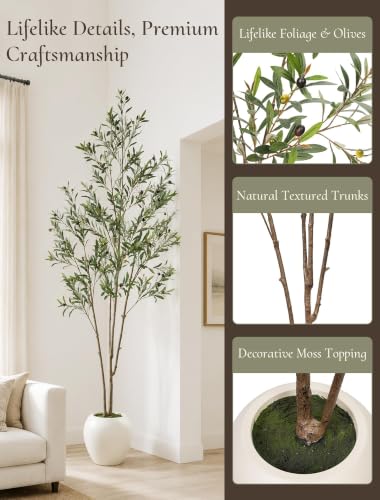 7 ft Artificial Olive Tree with Large Pot Indoor Decor - Realistic Faux Plant