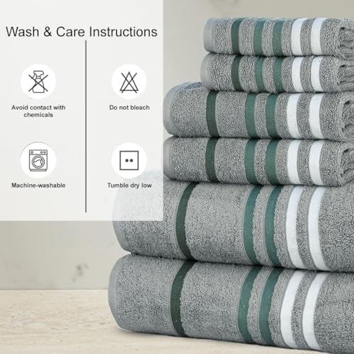 Bathroom Towel Gift Set - 6 Pieces, 550GSM, Orange & Pine Grey - CASA COPENHAGEN