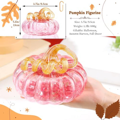 Pink Glass Pumpkin Halloween Fall Decor - 5.11 Inch Tabletop Centerpiece