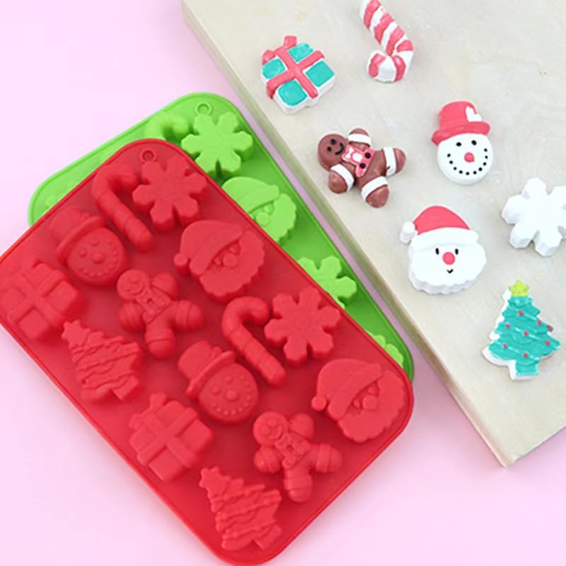 Christmas Theme Silicone Molds 2 Pack – 7 Holiday Shapes Candy Chocolate Gelatin Ice Cubes