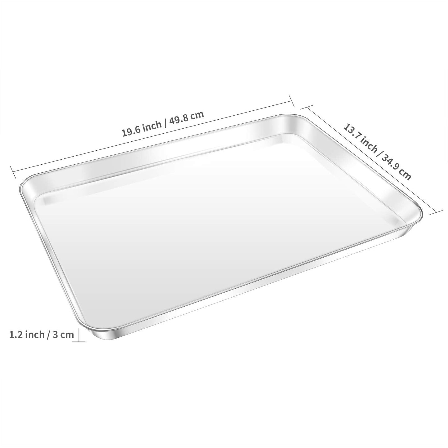 Baking Sheet, Yododo Stainless Steel Baking Pans Tray Cookie Sheet Toaster Oven Tray Pan Cookie Pan, Non Toxic & Healthy, Superior Mirror Finish & Rust Free, Easy Clean & Dishwasher Safe - 19.6 inch