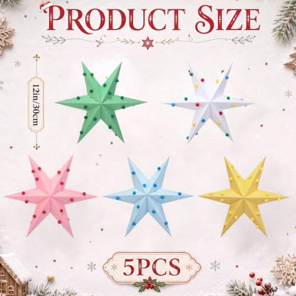 Christmas Paper Star Lanterns Set - Felt Ball Decor 12 Inch Pastel Ornaments