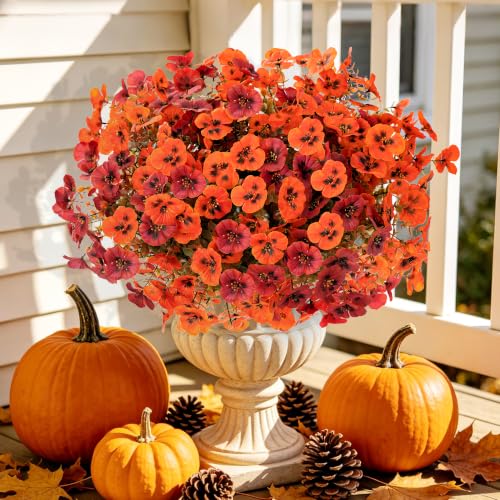 Artificial Fall Flowers for Outdoors Faux Pansies - Weather-Resistant Seasonal Decor