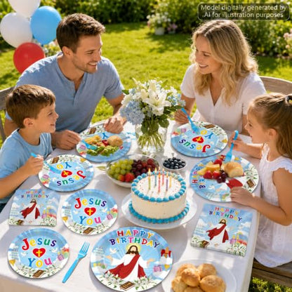 96Pcs Christian Jesus Birthday Party Tableware Set - Plates, Napkins, Forks